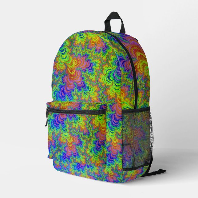 Groovy Colourful Boho Hippie Trippy Rainbow Fracta Printed Backpack (Back Corner Right)