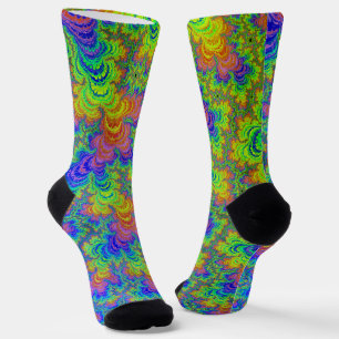 Groovy Colourful Boho Hippie Trippy Rainbow Fracta Socks