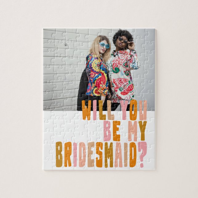 Groovy Colourful Bridesmaid Photo Proposal Card Jigsaw Puzzle (Vertical)