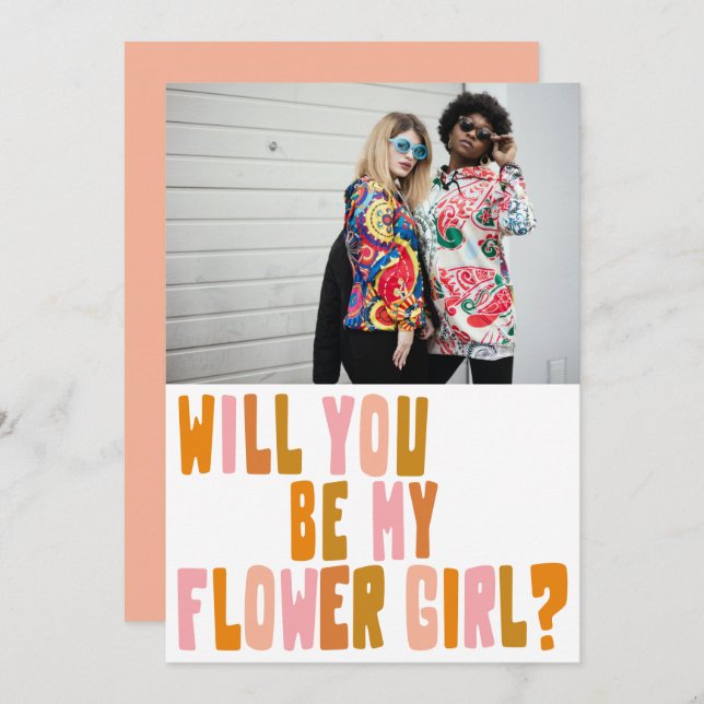 Groovy Colourful Flower Girl Photo Proposal Card (Front/Back)