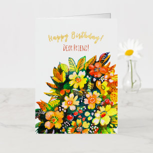 Groovy colourful flowers foil greeting card