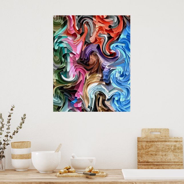 Groovy Colourful Fluid Patchwork Abstract Mosaic   Poster (Kitchen)