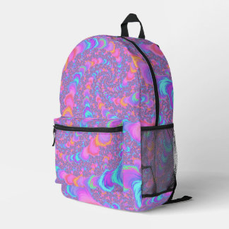Groovy Colourful Fluorescent Trippy Spiral Fractal Printed Backpack
