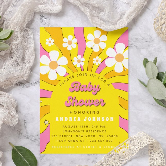 Groovy Colourful Hippie Retro Sunshine Daisy 70s  Invitation (Creator Uploaded)