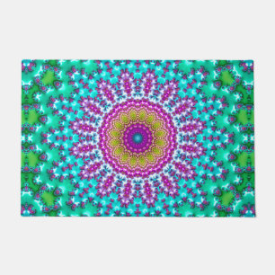 Groovy Colourful Jewel Tone Boho Fractal Mandala Doormat