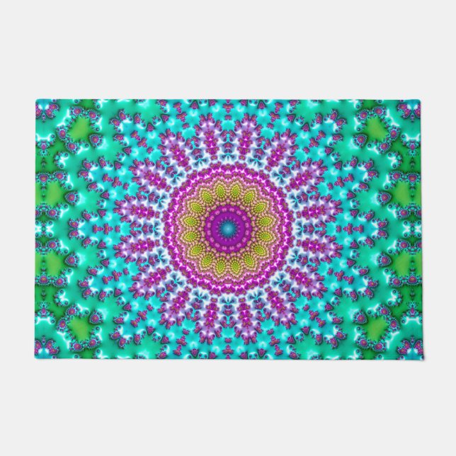 Groovy Colourful Jewel Tone Boho Fractal Mandala Doormat (Front)