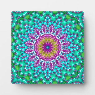 Groovy Colourful Jewel Tone Boho Fractal Mandala Plaque