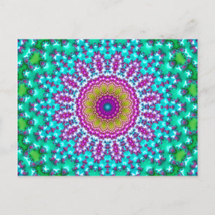 Groovy Colourful Jewel Tone Boho Fractal Mandala Postcard