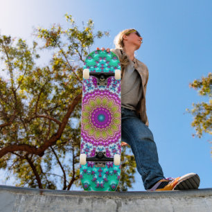 Groovy Colourful Jewel Tone Boho Fractal Mandala Skateboard