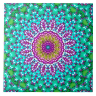 Groovy Colourful Jewel Tone Boho Fractal Mandala Tile