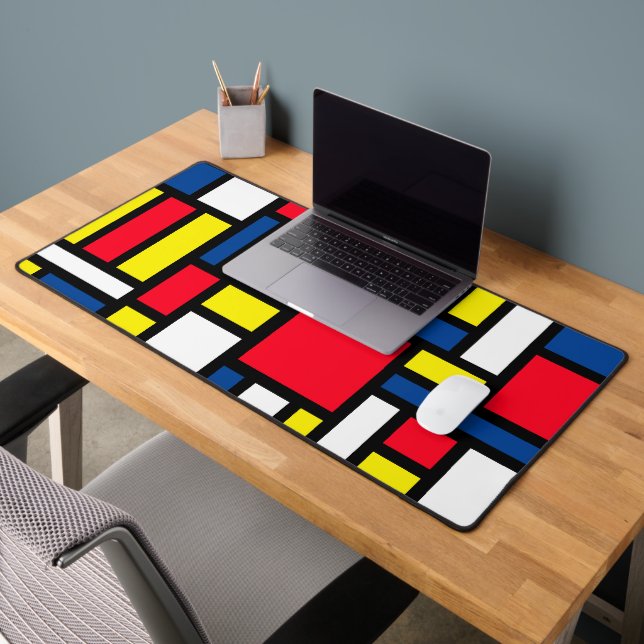 Groovy Colourful Modern Mondrian Style Abstract Ar Desk Mat (Office 2)