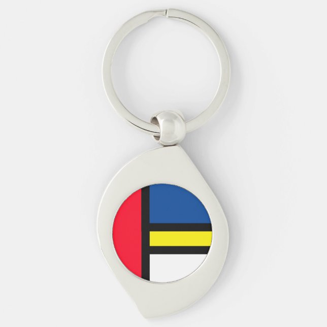 Groovy Colourful Modern Mondrian Style Abstract Ar Key Ring (Front)
