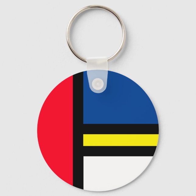 Groovy Colourful Modern Mondrian Style Abstract Ar Key Ring (Front)