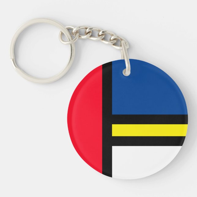 Groovy Colourful Modern Mondrian Style Abstract Ar Key Ring (Front)