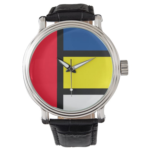 Groovy Colourful Modern Mondrian Style Abstract Ar Watch (Front)