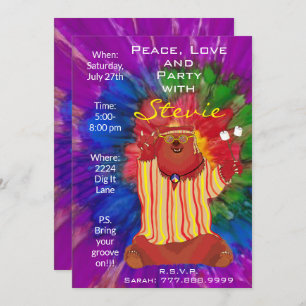 Groovy Colourful Peace Bear 1960"s Style Invitatio Invitation