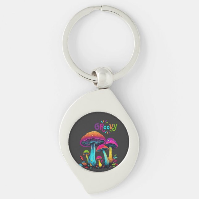 Groovy Colourful Psychedelic Mushrooms Key Ring (Front)
