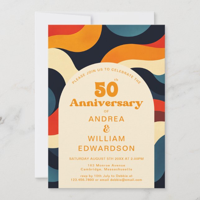 Groovy Colourful Retro 70s 50th Wedding Anniversar Invitation (Front)