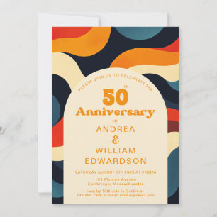 Groovy Colourful Retro 70s 50th Wedding Anniversar Invitation