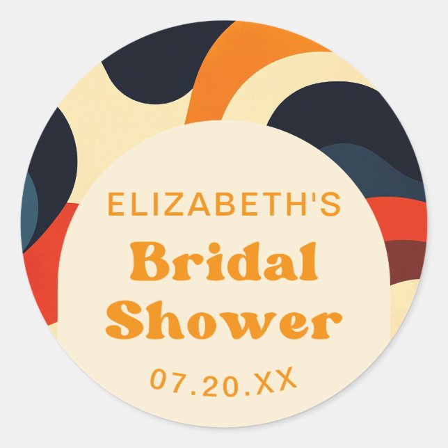 Groovy Colourful Retro Boho Bridal Shower Favour  Classic Round Sticker (Front)