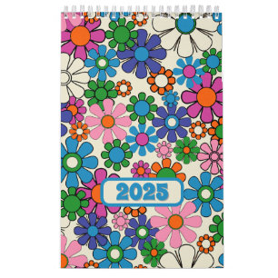 Groovy Colourful Retro Floral 2025  Calendar