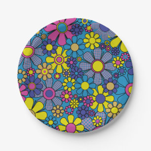 Groovy Colourful Retro Maximalist 60s 70s Floral Paper Plate