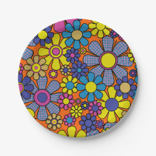 Groovy Colourful Retro Maximalist 60s 70s Floral Paper Plate