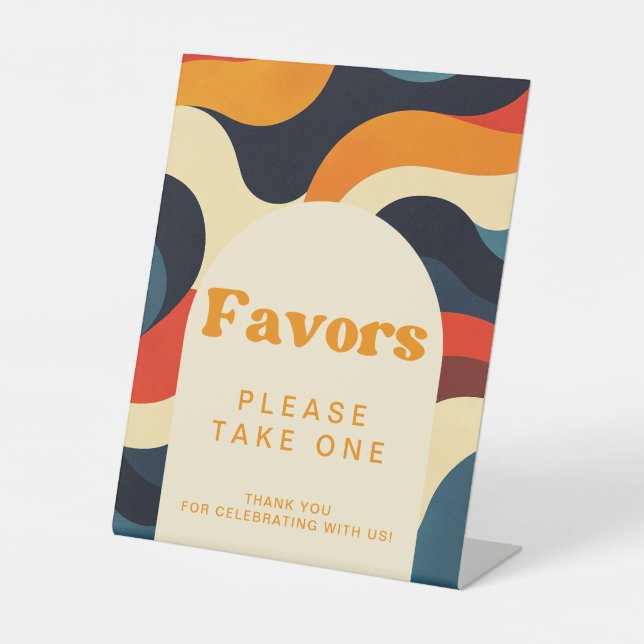 Groovy Colourful Retro Wavy Boho Favours Pedestal Sign (Front)