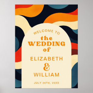 Groovy Colourful Retro Wavy Wedding Welcome Sign