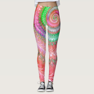 Groovy Colourful Spiral Digital Abstract Fractal Leggings