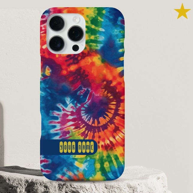 Groovy Colourful Tie Dye Custom Name Retro  iPhone Case (Creator Uploaded)