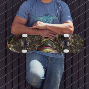 Groovy Colourful Trippy Funky Spiralling Fractal A Skateboard