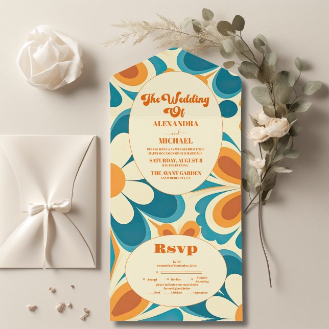 Groovy Colourful  Unique Retro Wedding All In One Invitation (Creator Uploaded)