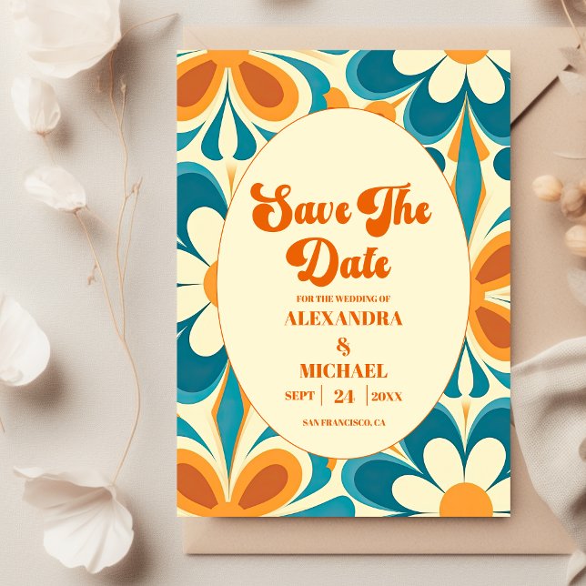 Groovy Colourful  Unique Retro Wedding Save The Date (Creator Uploaded)