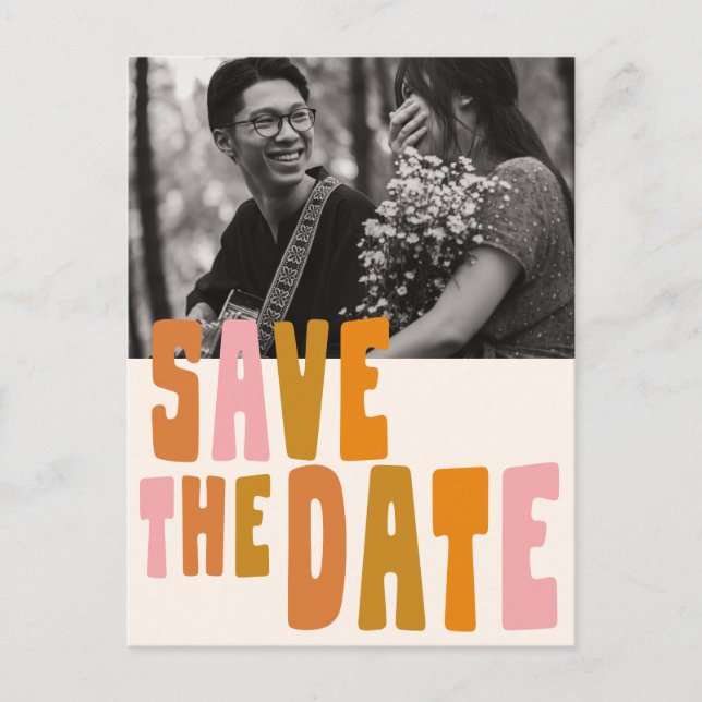 Groovy Colourful Unique Wedding Save The Date Phot Postcard (Front)