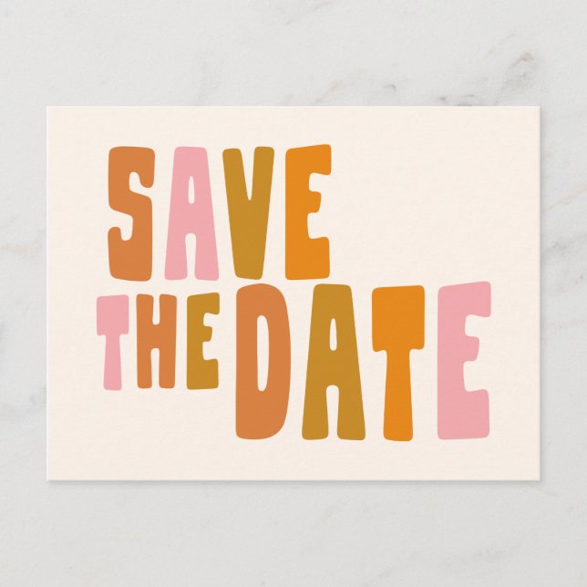 Groovy Colourful Unique Wedding Save The Date Postcard (Front)