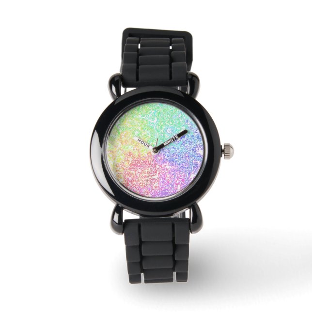 Groovy Colourful Vibrant Maximalist Rainbow Marble Watch (Front)