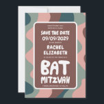 Groovy Colourful Waves Custom Bat Bar Bnai Mitzvah Save The Date<br><div class="desc">Perfect card to announce a bar or bat mitzvah or other Jewish celebration and ask guests to save the date! Hand made art for you with handlettering on the front and back side! FULLY CUSTOMIZABLE! Click on “Personalise” above to edit the text. Click "edit using design tool" to adjust the...</div>