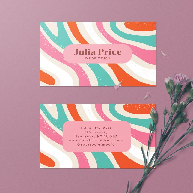 Groovy Colourful Waves Retro Stripes  Business Card (Creator Uploaded)