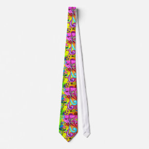 groovy colours hippi-style flowers mushrooms tie