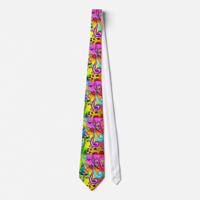 groovy colours hippi-style flowers mushrooms tie (Front)