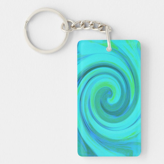 Groovy Cool Abstract Aqua Liquid Art Swirl Key Ring (Front)
