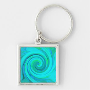 Groovy Cool Abstract Aqua Liquid Art Swirl Key Ring