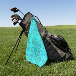 Groovy Cool Abstract Aqua Liquid Art Swirl Pattern Golf Towel