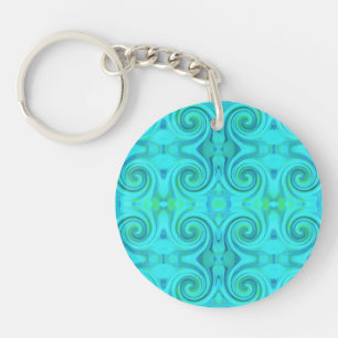 Groovy Cool Abstract Aqua Liquid Art Swirl Pattern Key Ring