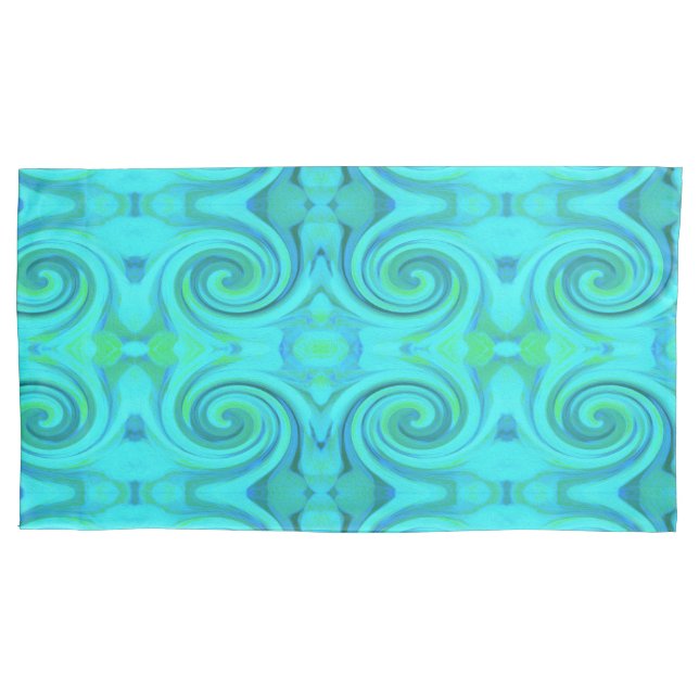 Groovy Cool Abstract Aqua Liquid Art Swirl Pattern Pillowcase (Front-Left)
