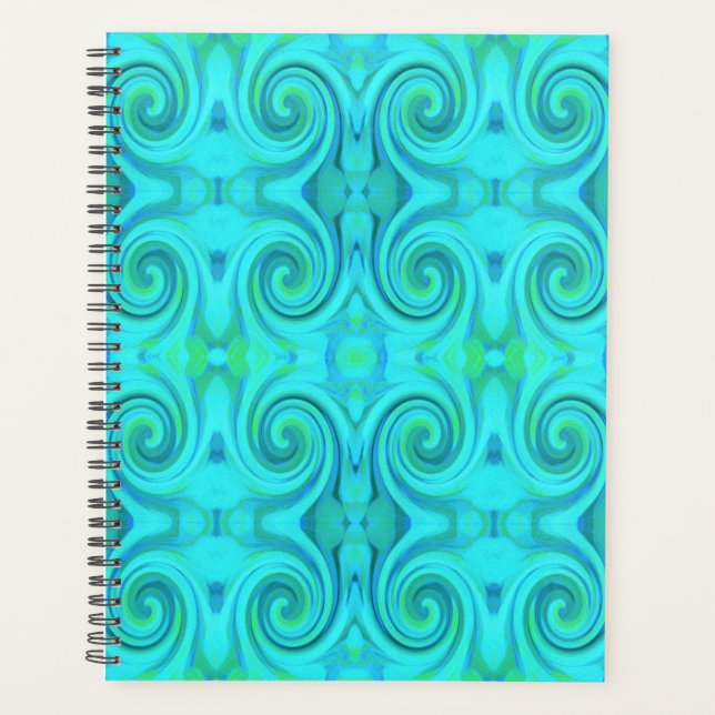 Groovy Cool Abstract Aqua Liquid Art Swirl Pattern Planner (Front)