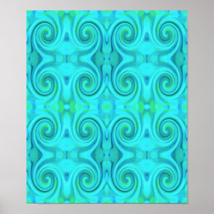 Groovy Cool Abstract Aqua Liquid Art Swirl Pattern Poster