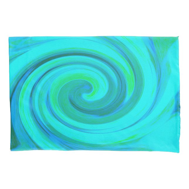 Groovy Cool Abstract Aqua Liquid Art Swirl Pillowcase (Front)