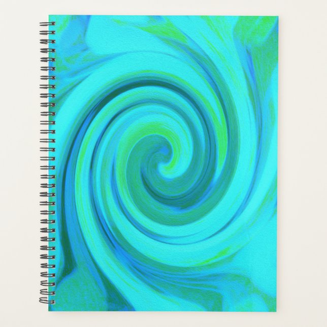 Groovy Cool Abstract Aqua Liquid Art Swirl Planner (Front)